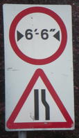 [Road narrows on right] [6′-6″ width limit]